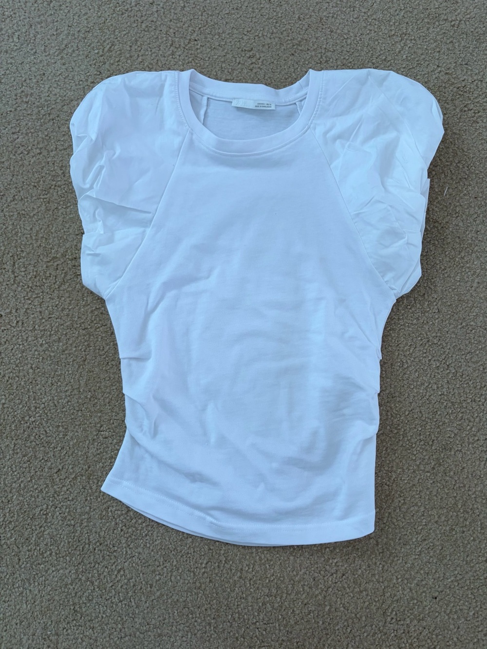 Zara White Puff Sleeve Crewneck Tee